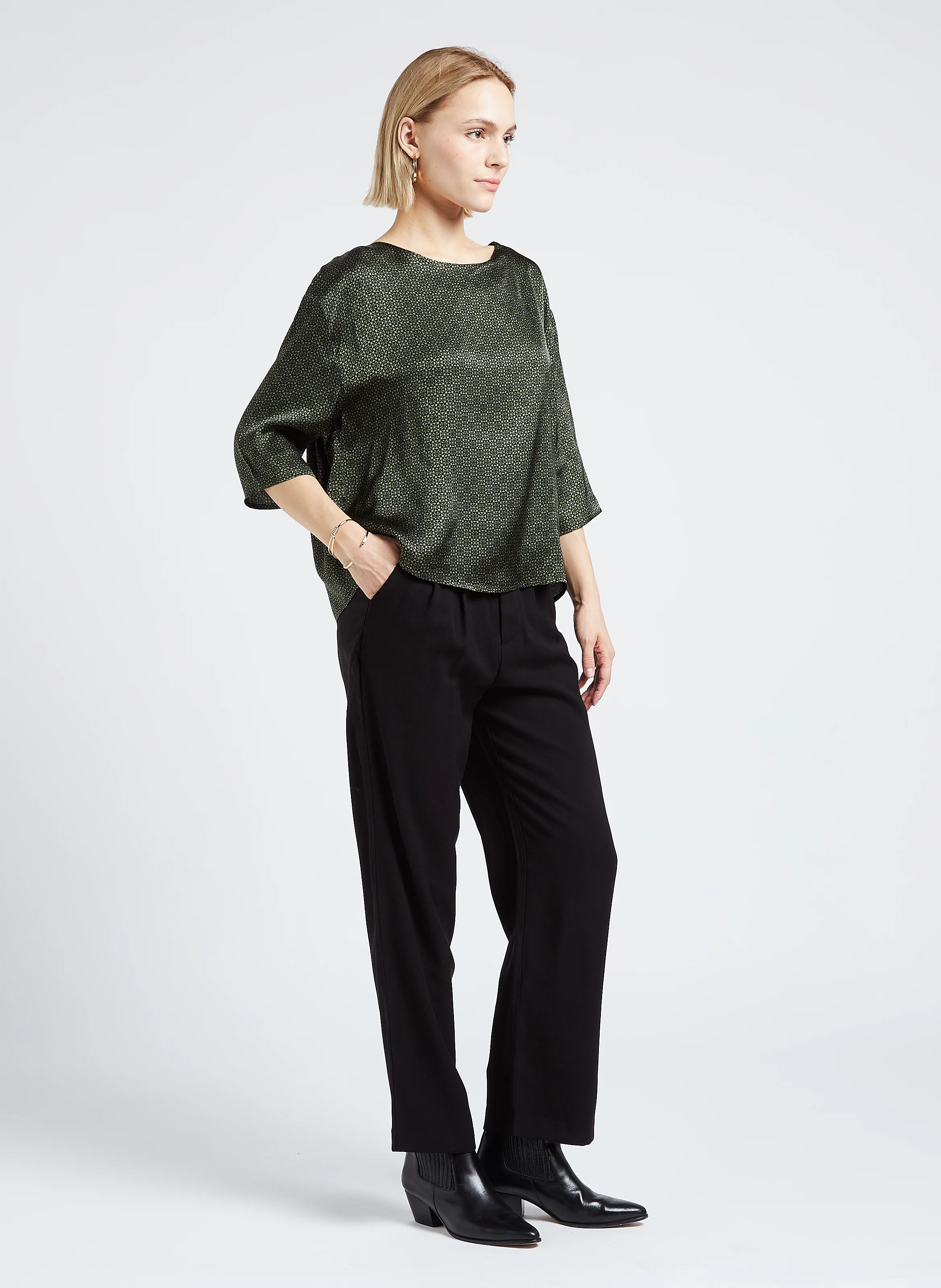 LOLLY - Blouse col rond imprimée | Vert