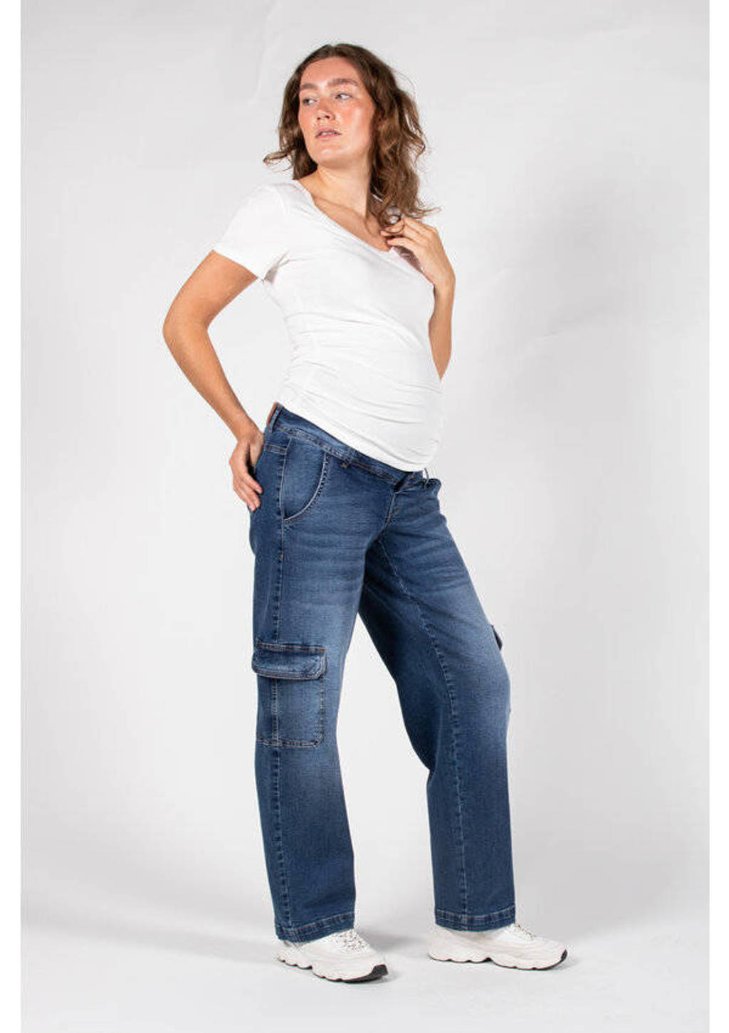 LOVE2WAIT low waist zwangerschaps cargo jeans stonewashed