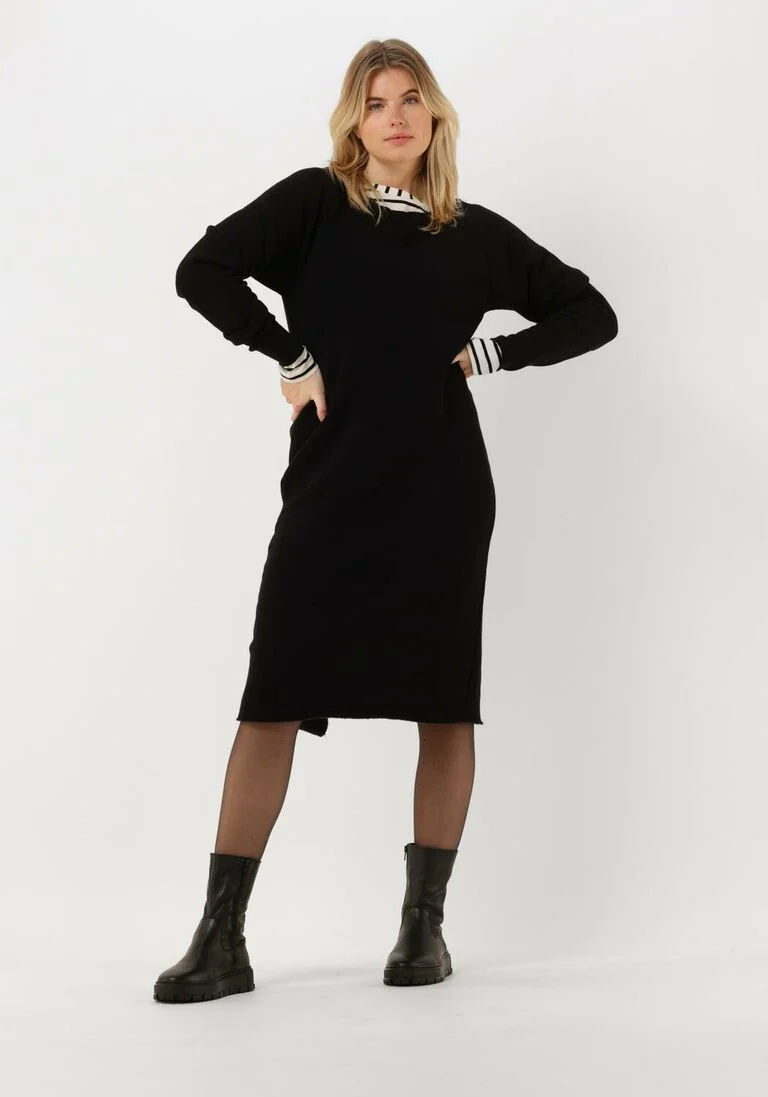 10DAYS zwarte 10days mini jurk boat neck dress fleece