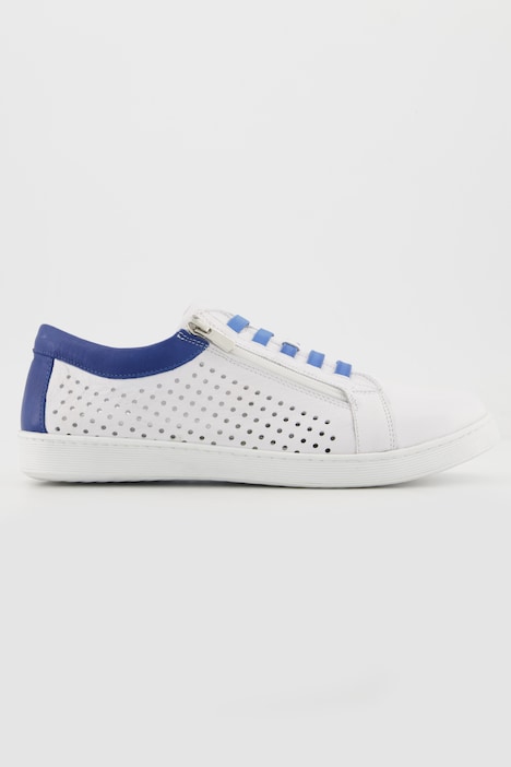 Leder-Sneaker, Lochmuster, Zipper, Weite G