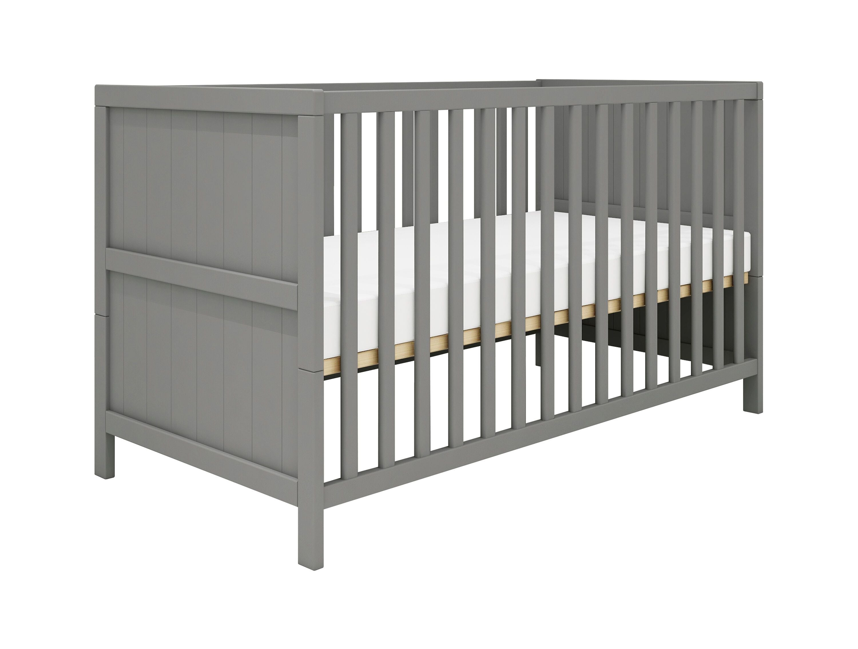 LUNA Babybett Grau 140x70cm gerillt - Grau / B: 74.6 cm x T: 144.4 cm x H: 83.6 cm