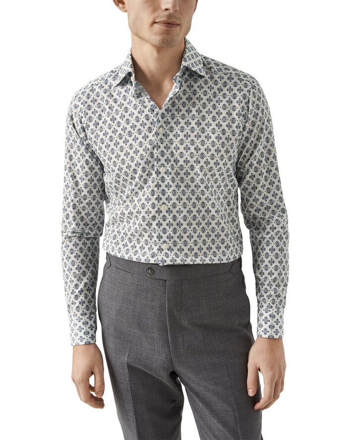 ETON Contemporary Fit White Medallion Print Cotton & Tencel Lyocell Shirt Hvid