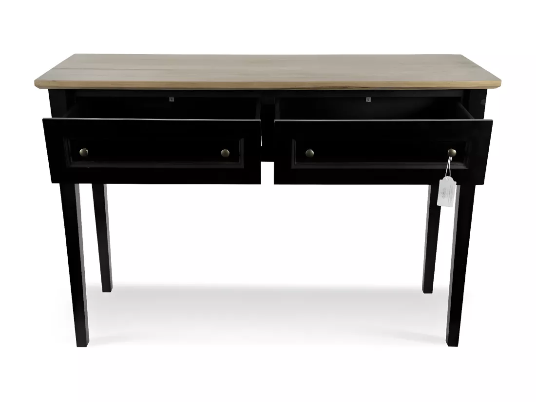Console 2 tiroirs Bois-MDF Noir - Idéline Décoration d'Autrefois