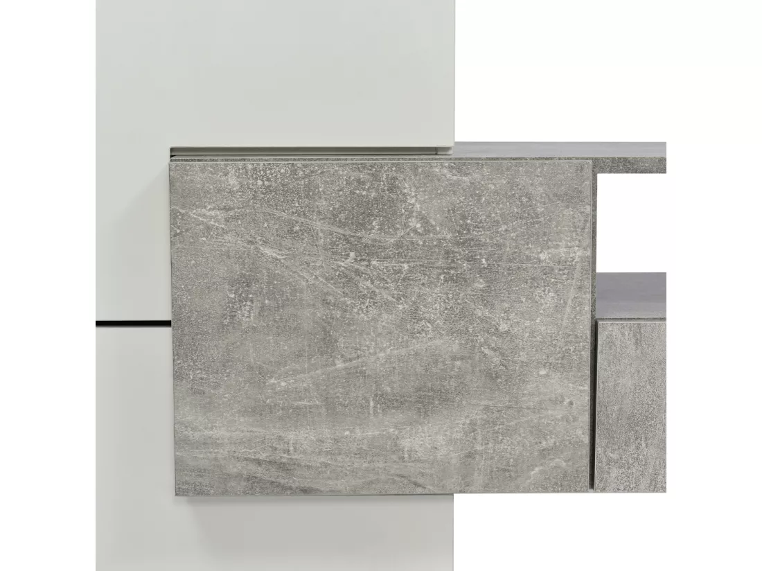 Meuble TV - 200x38x48cm LED brillant blanc et gris - finition verre - 4 portes de rangement 2 tiroirs 3 compartiments - gris