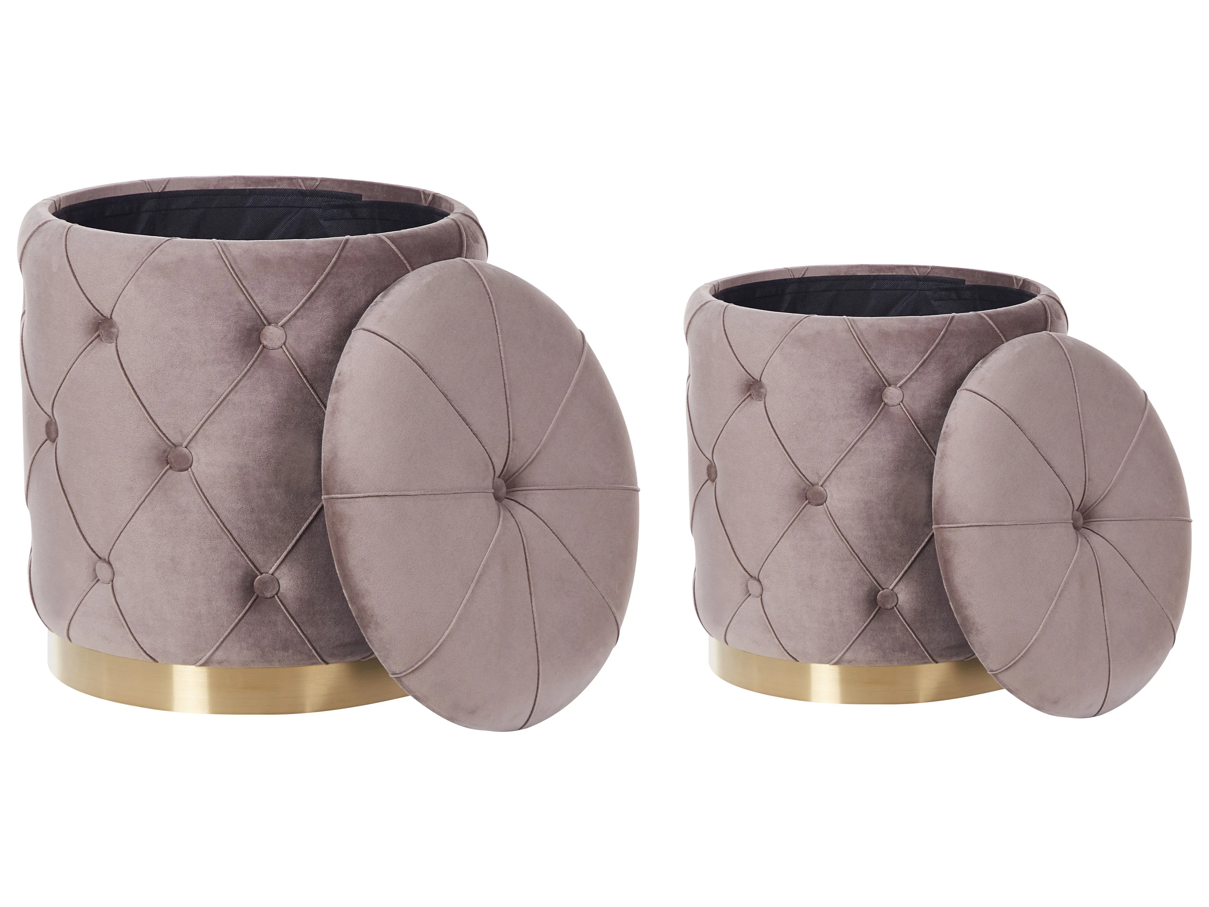 Set van 2 opbergpoefs PUEBLO Fluweel Taupe