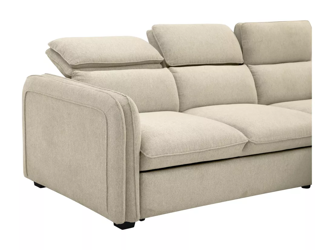 Canapé d'angle droit convertible en tissu beige ORELANA