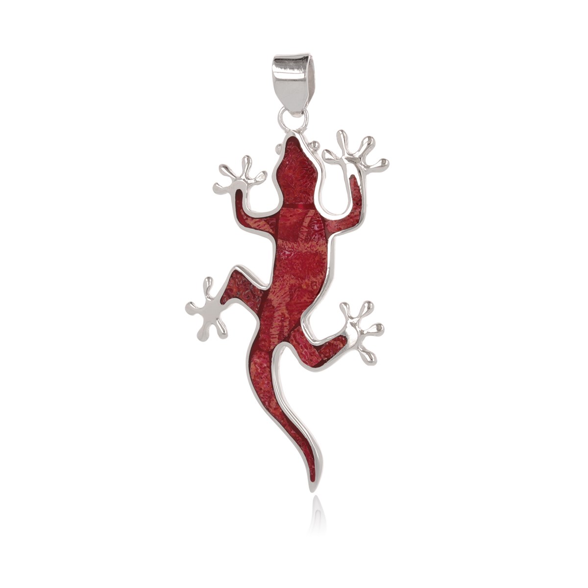 Pendentif Lézard Corail Argent Rhodié