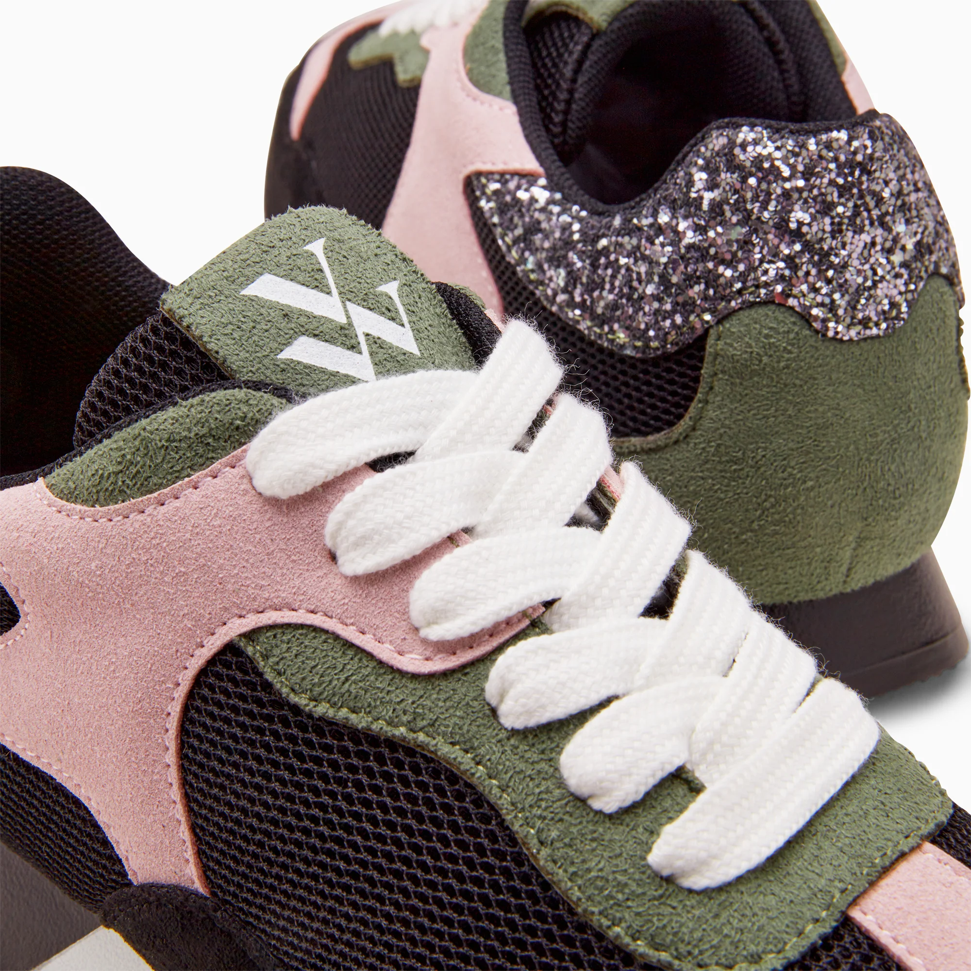 Sneakers-Baskets Kate noir, kaki et rose à semelle running