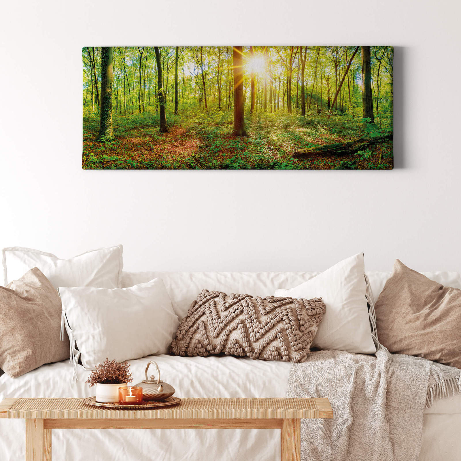 Leinwandbild WALDLICHTUNG - grün-braun - 100x40 cm