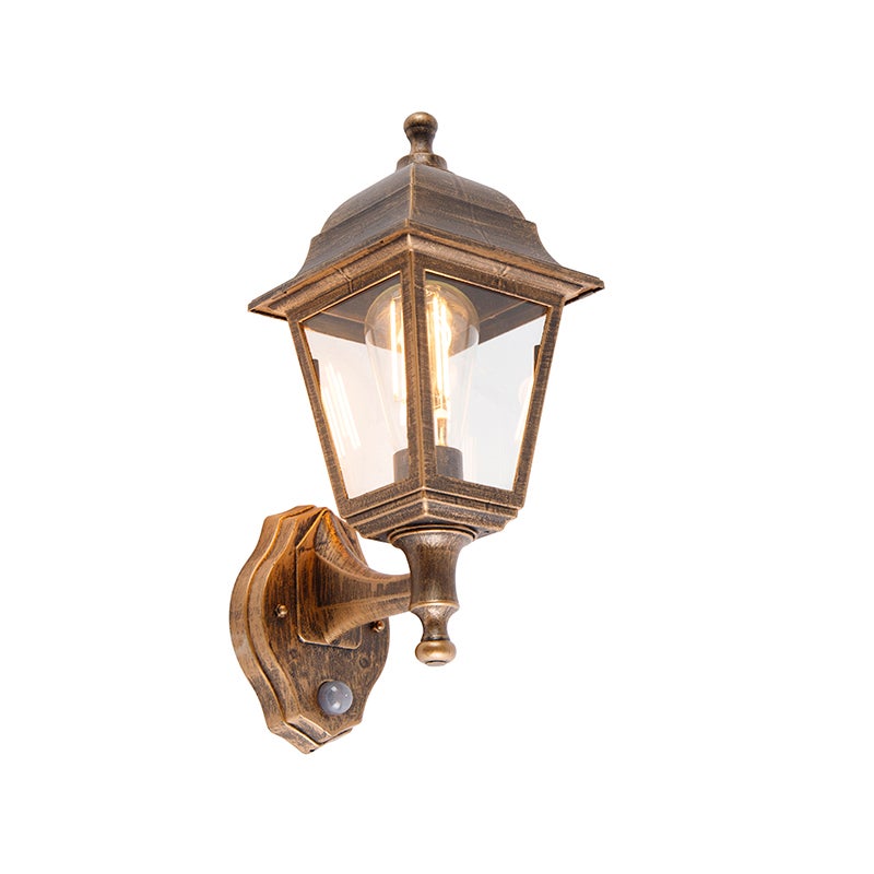 Antieke gouden wandlamp IP44 met bewegingsmelder - Capital