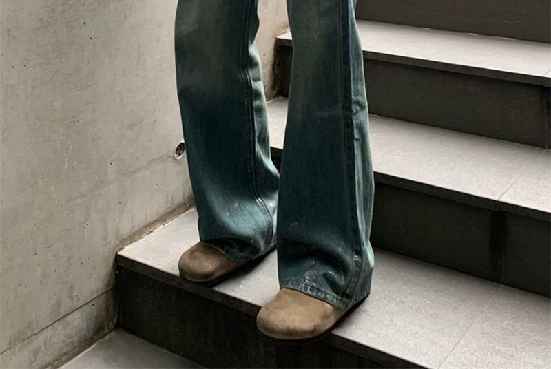 Maviyn - Mid Rise Washed Wide Leg Jeans