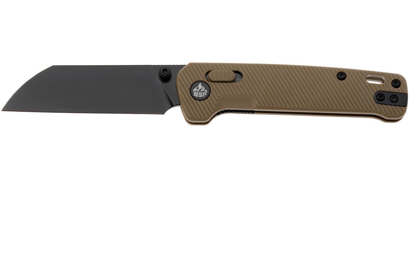 QSP Knife Penguin Glyde QS130GL-C2 PVD 14C28N, Tan FRN, zakmes