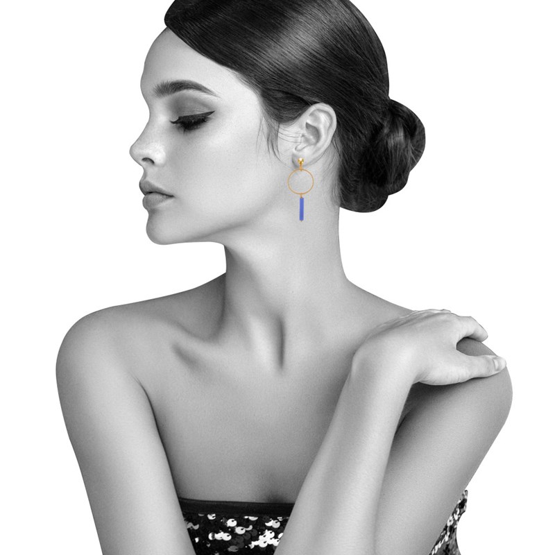 Boucles d'Oreilles Doré Cercle et Perle Rectangulaire Brillante