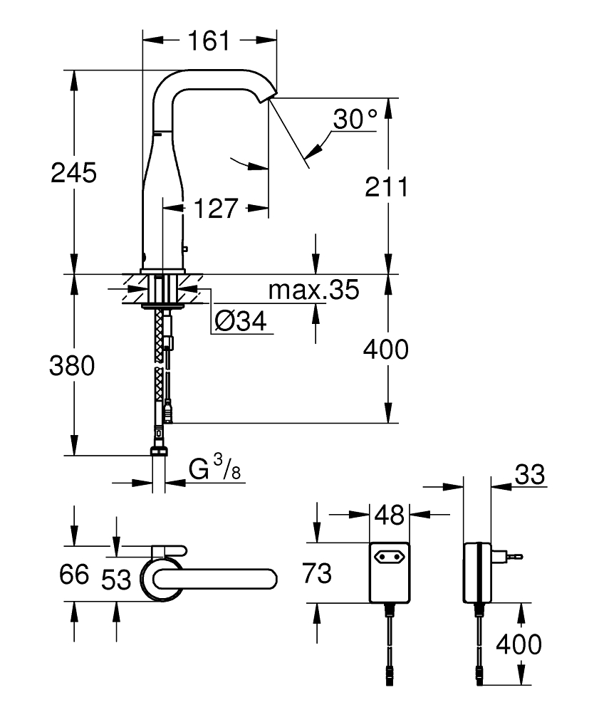 Grohe Essence E elektronische wastafelkraan M-size met infrarood en menging chroom