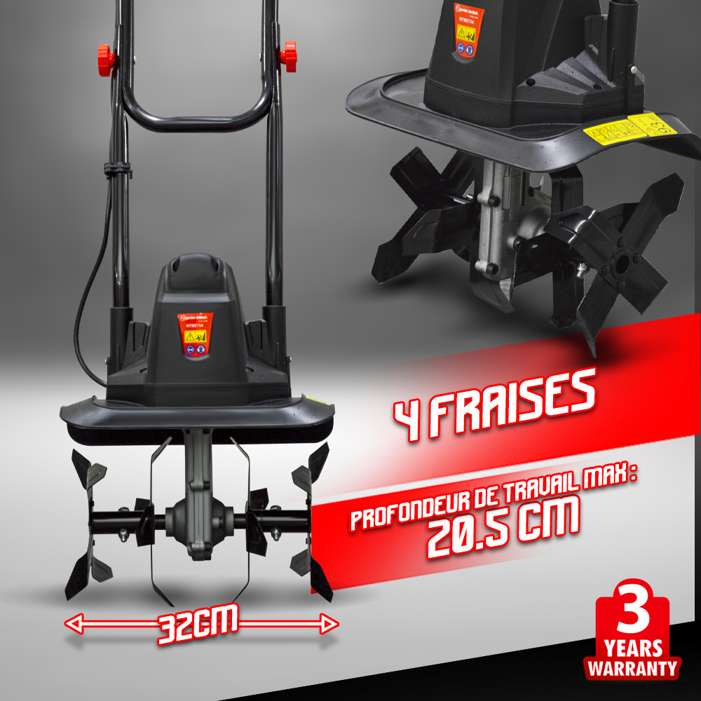 Motobineuse électrique 750w 32cm - 4 fraises