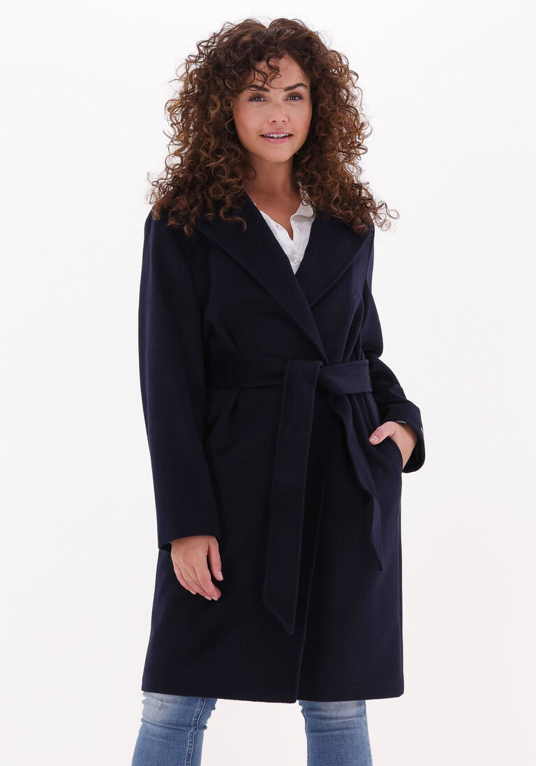 TOMMY HILFIGER donkerblauwe tommy hilfiger mantel wool blend db belted coat