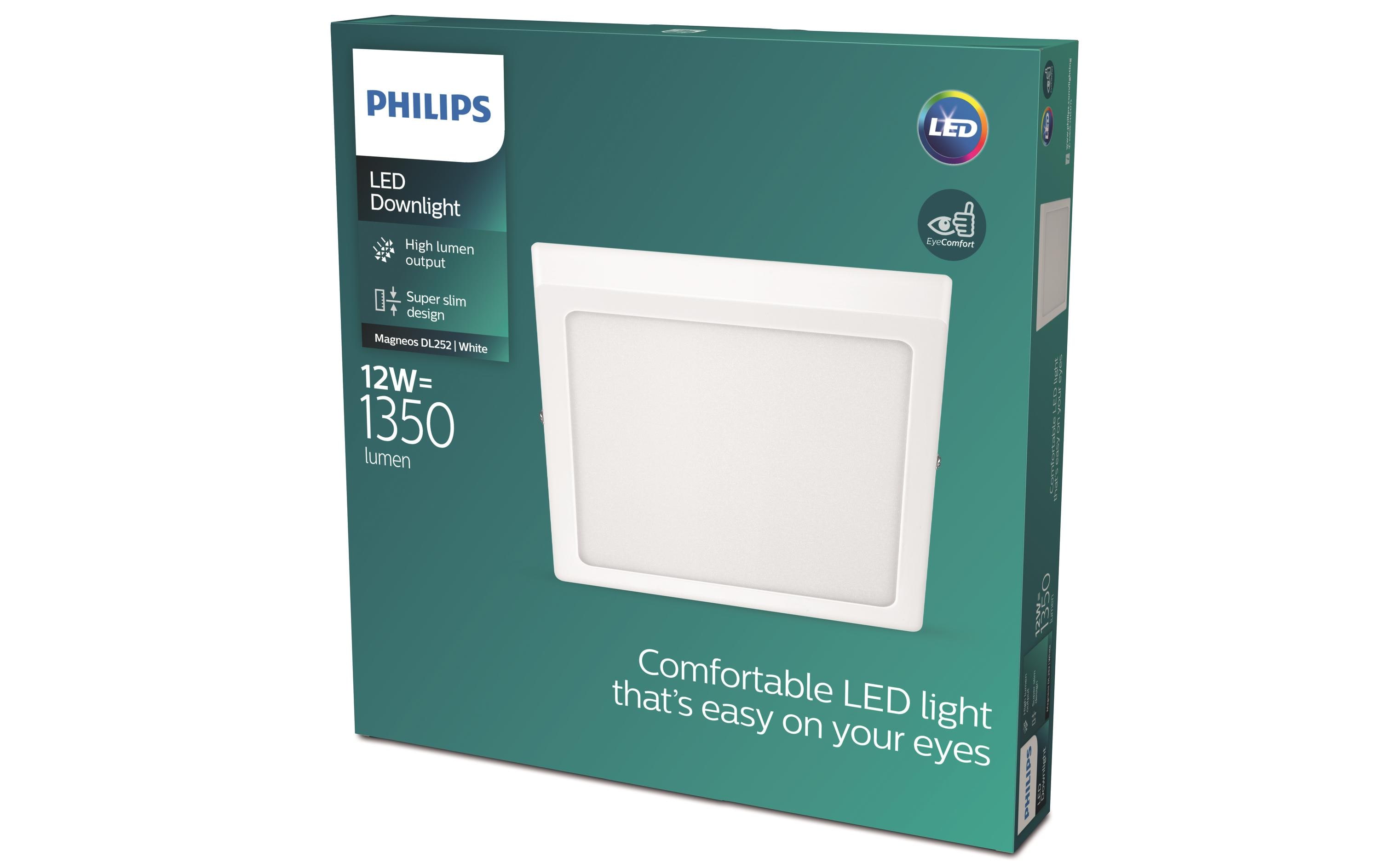 LED Einbauspot SlimSurface DL252, 12W, 4000K, eckig, weissQuadratische Deckenlampe mit natürlichem Lichteffekt