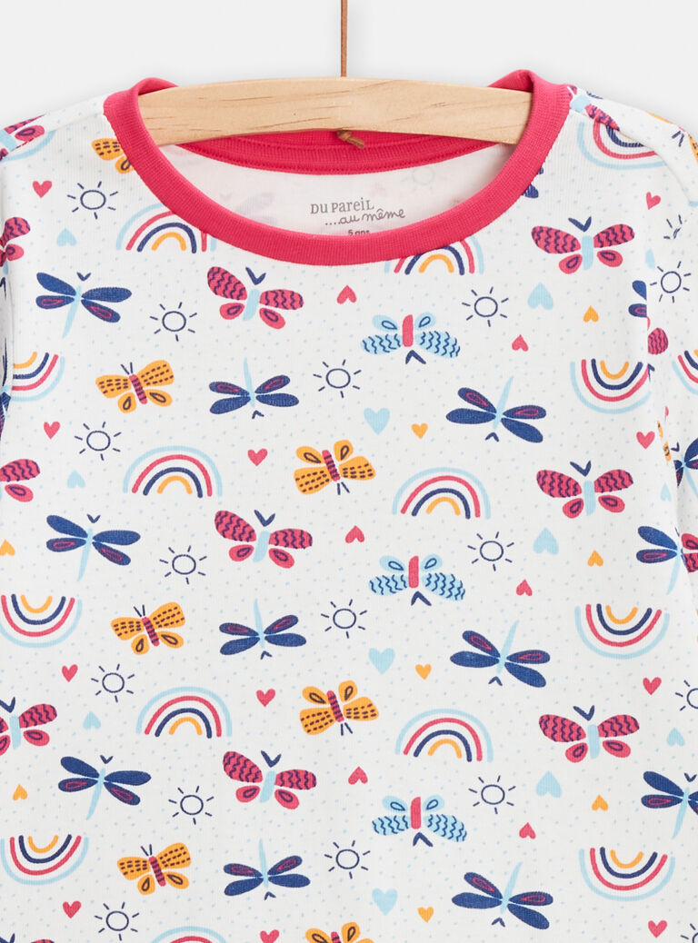 Pyjama ecru en côtes imprimé fantaisie pour fille