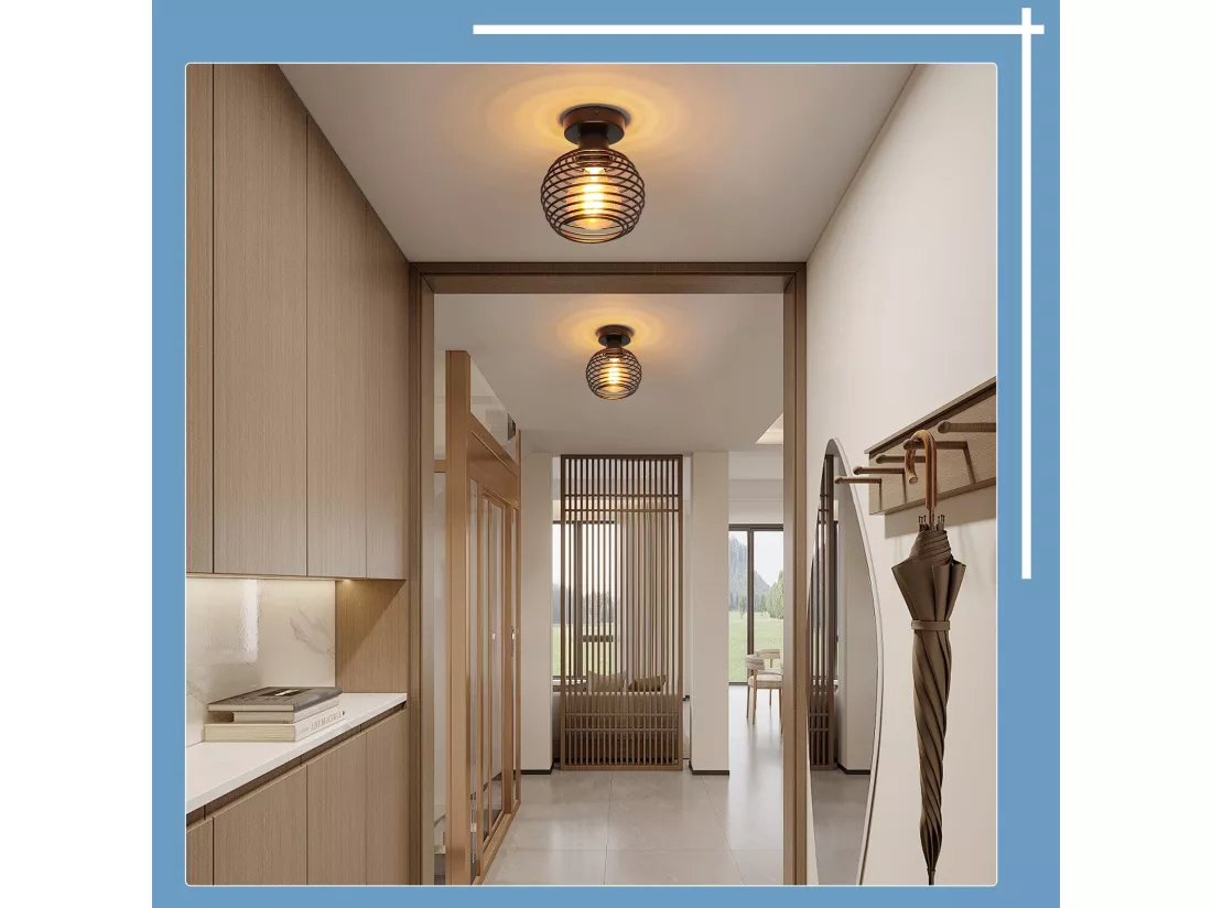 NETTLIFE Lampe vintage plafond noir, E27, métal, pour hall, escalier, balcon, cuisine, chambre