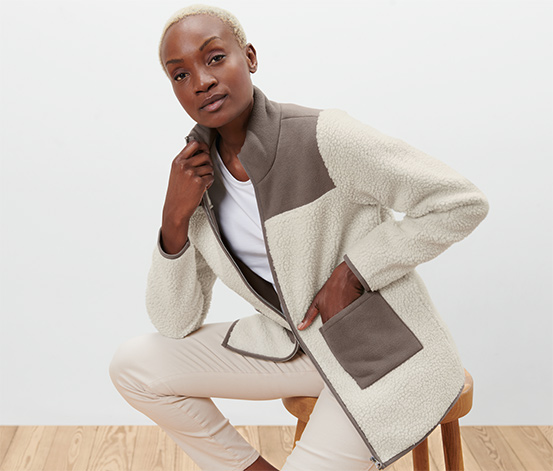 Teddy-Jacke, beige-braun
