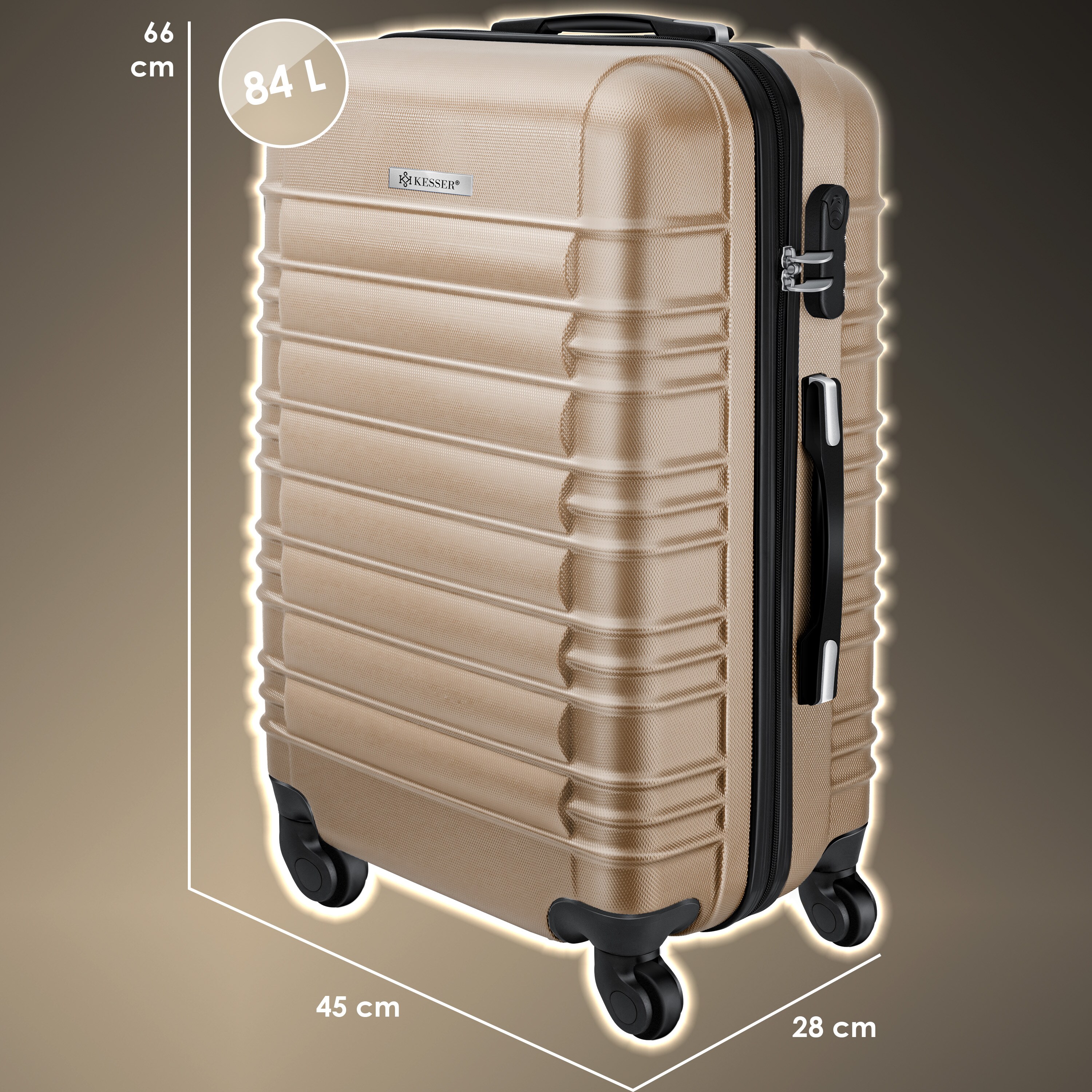 KESSER® Reisekoffer Hartschalen-Koffer Inkl. Kofferwaage + Gepäckanhänger Trolley Gepäck Rollkoffer Zahlenschloss 4 Rollen ABS-Hartschale Teleskopgriff
