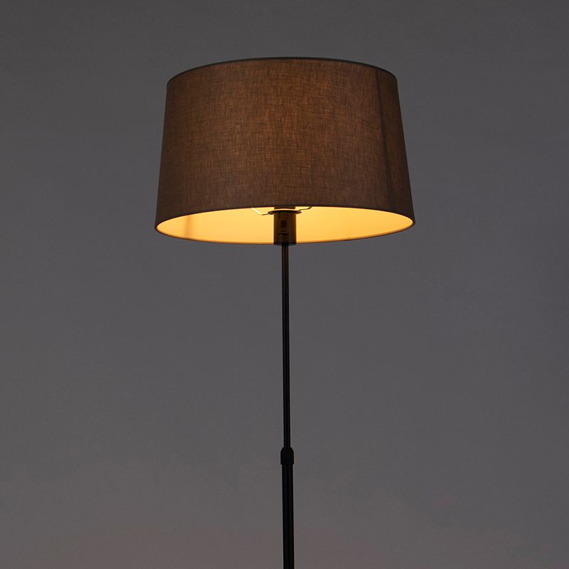 Vloerlamp zwart met taupe linnen kap 45 cm verstelbaar - Parte