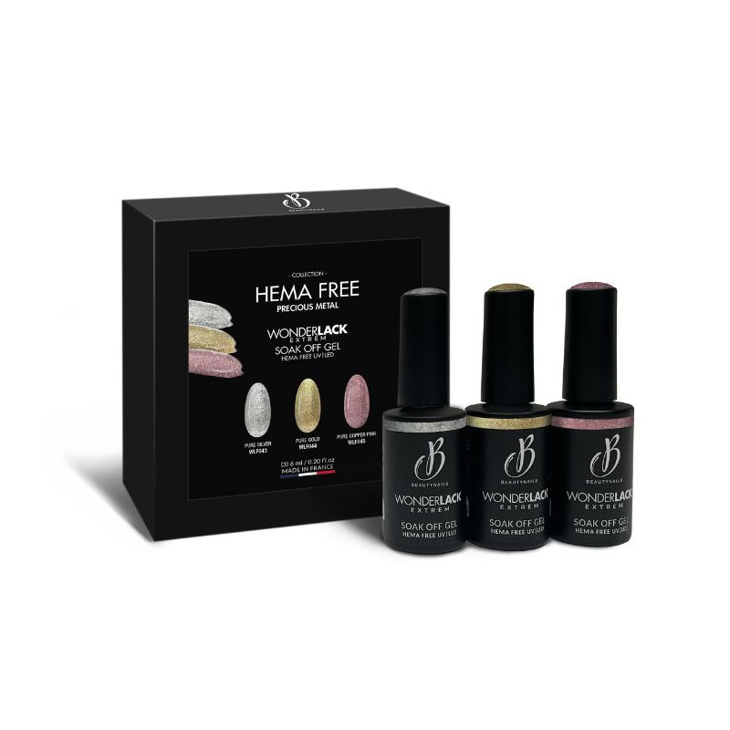 Coffret semi permanent Wonderlack Hema Free Precious Metal Beautynails 3x6ML