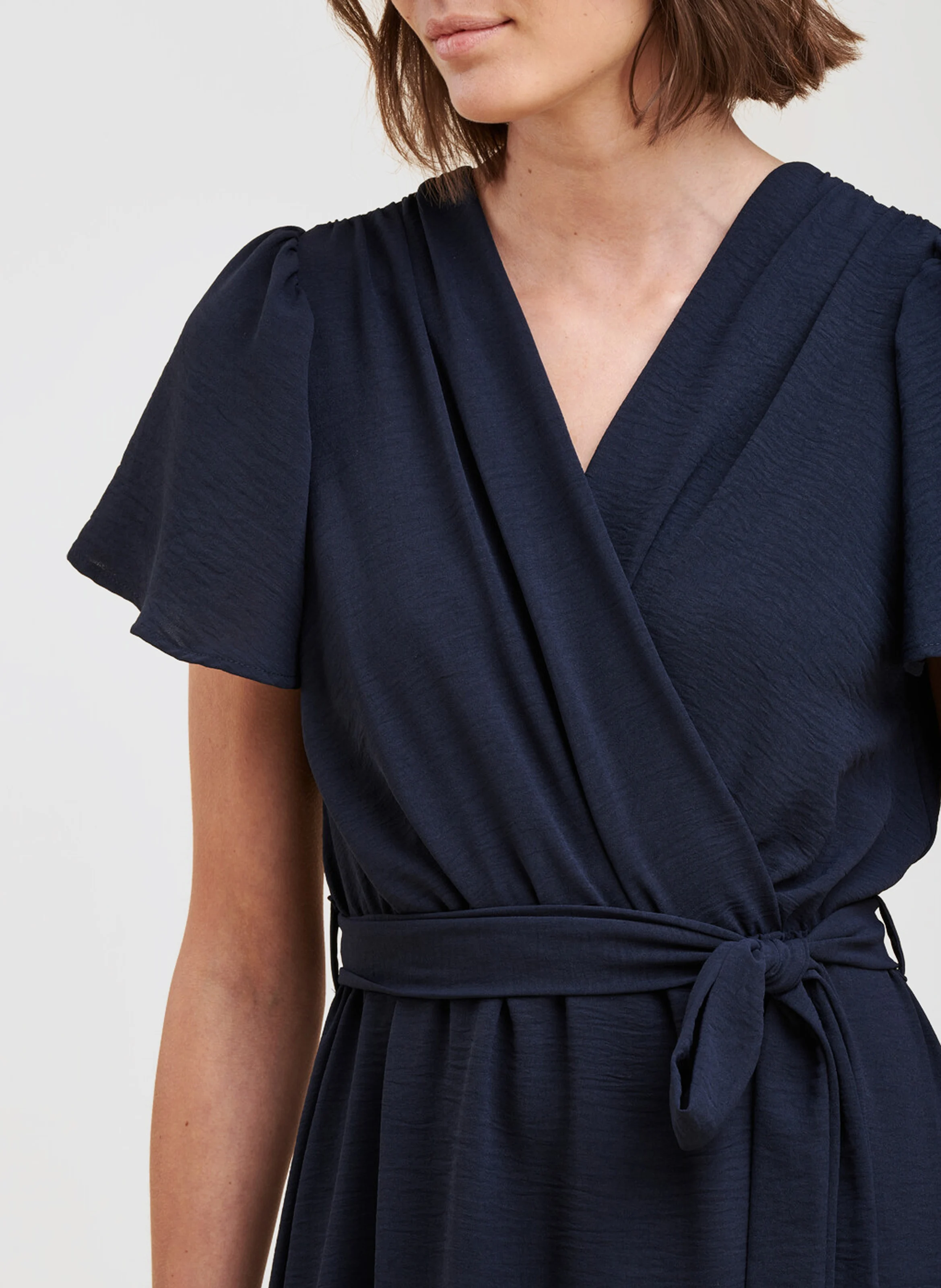 Robe longue col V| Bleu
