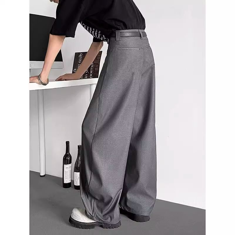 Posive - Mid Rise Plain Wide Leg Dress Pants