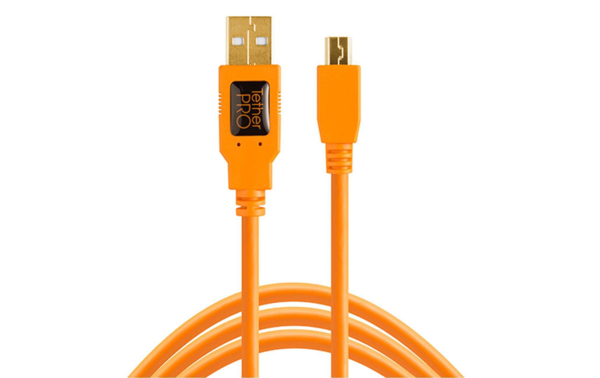 Kabel TetherPro USB 2.0 A / Mini B 5 Pin 4.6 Meter – orangeUSB - Mini-USB-Kabel, 4.6 Meter lang