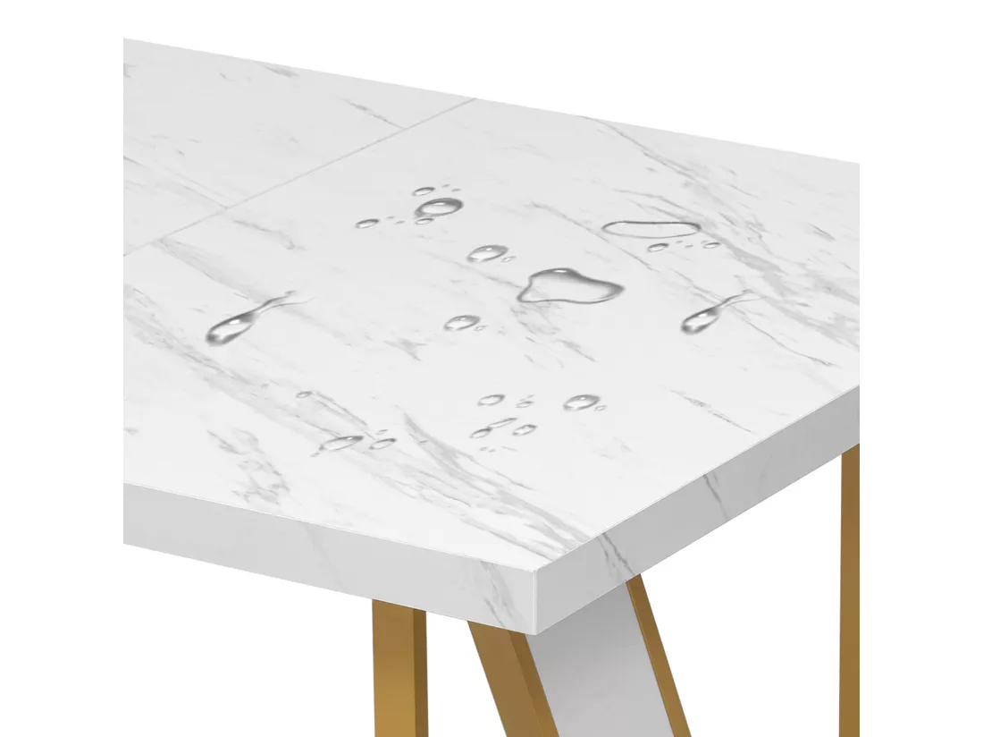Table à manger 4 places - 160×80 cm - à motif de marbre - Blanc & Doré