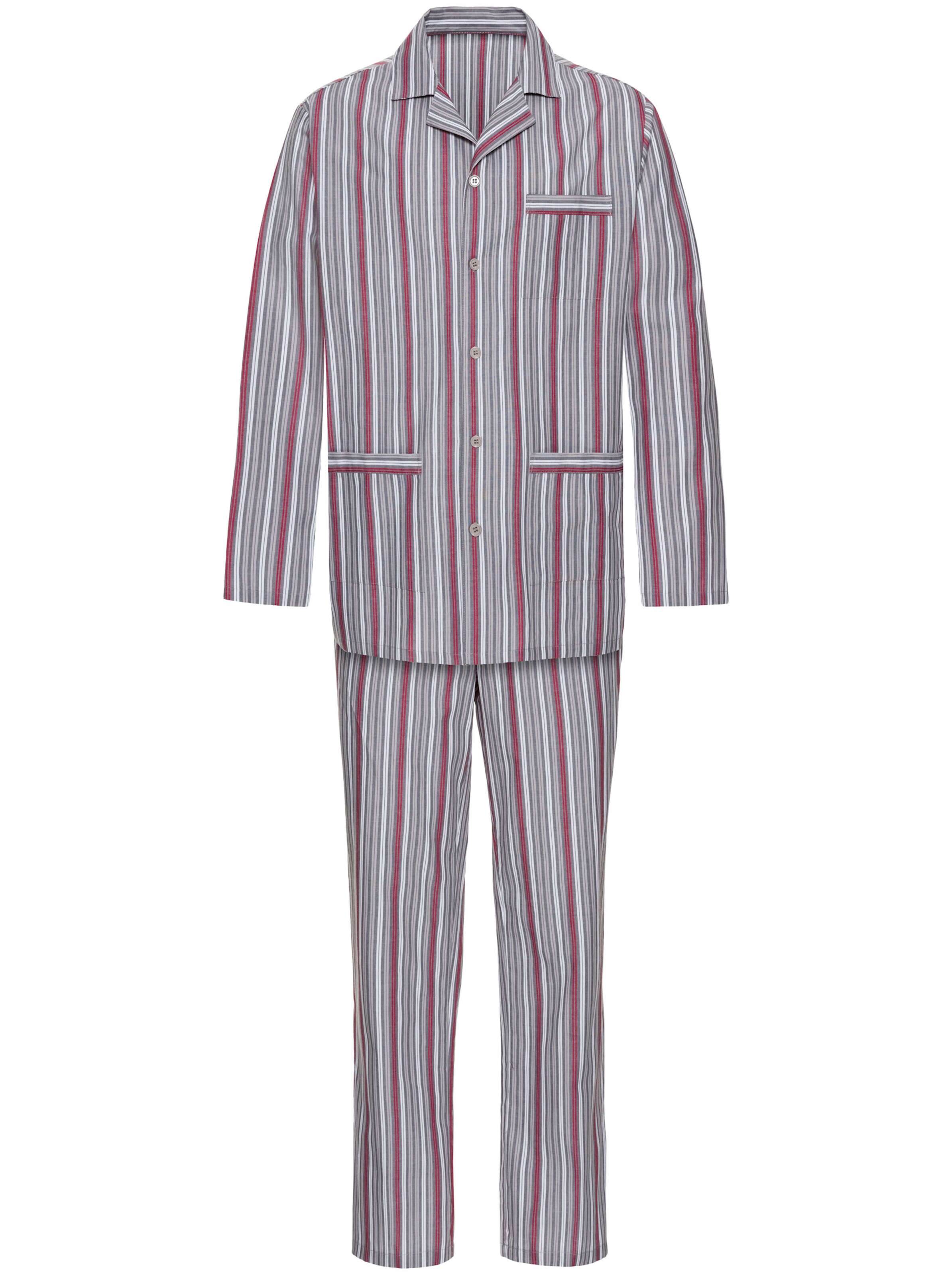 KINGsCLUB Pyjama in grau-rot-gestreift