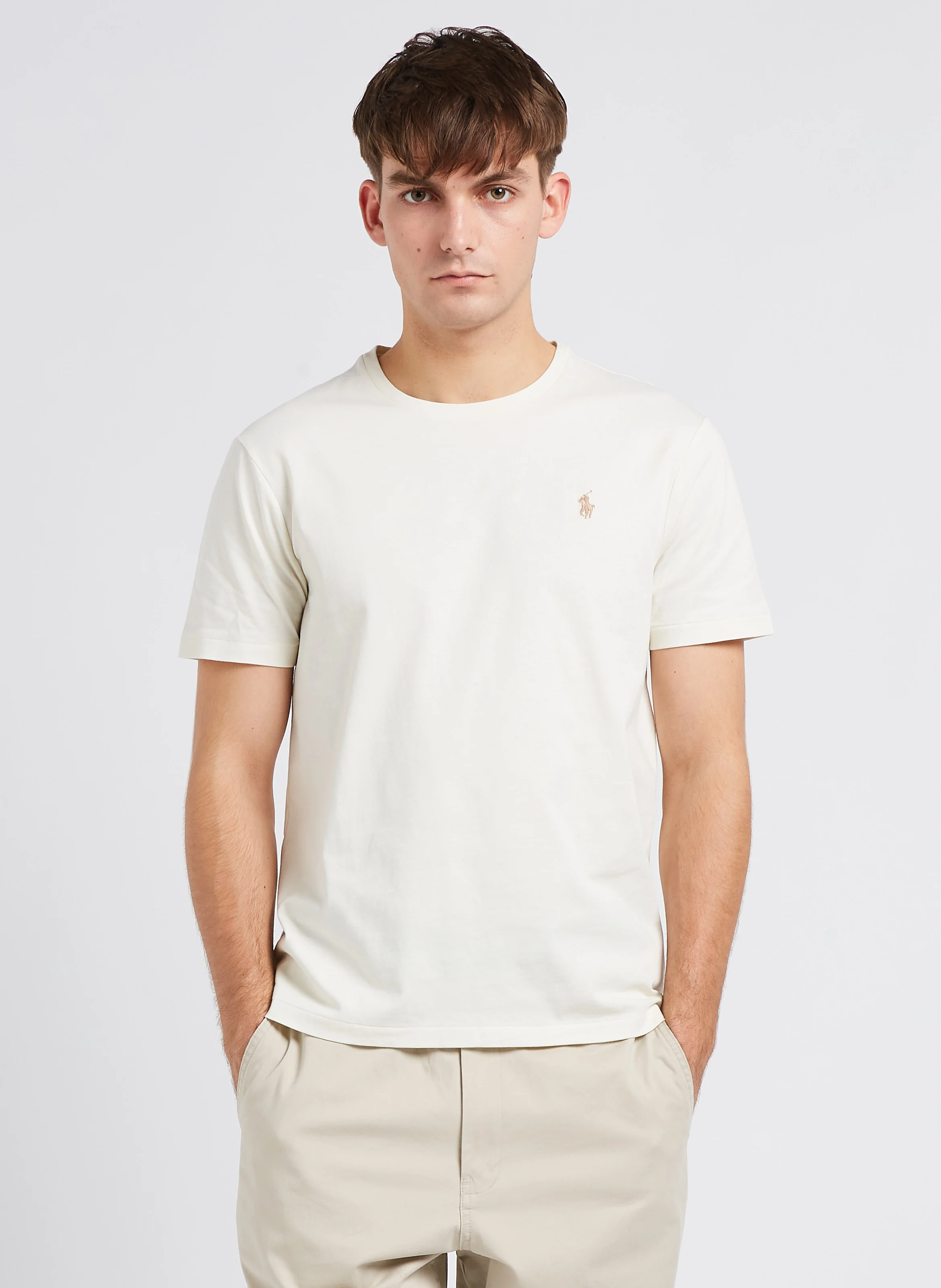 Tee-shirt col rond slim-fit en coton | Beige