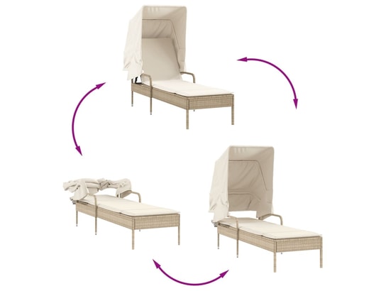 VIDAXL - Bain de soleil Chaise longue avec auvent beige résine tressée