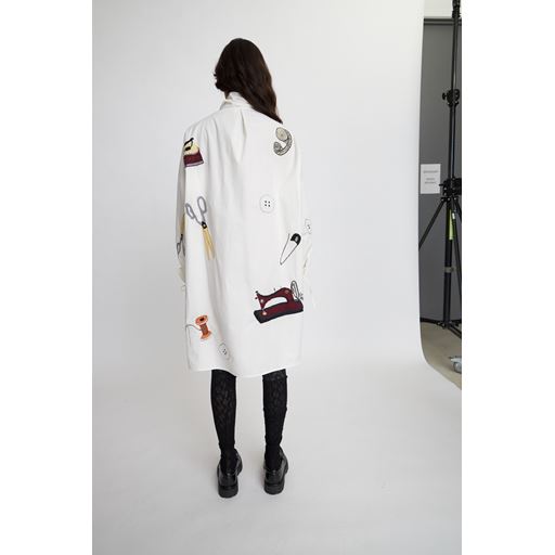 Stella Nova Broderet Skjortekjole, Creme/White, 40