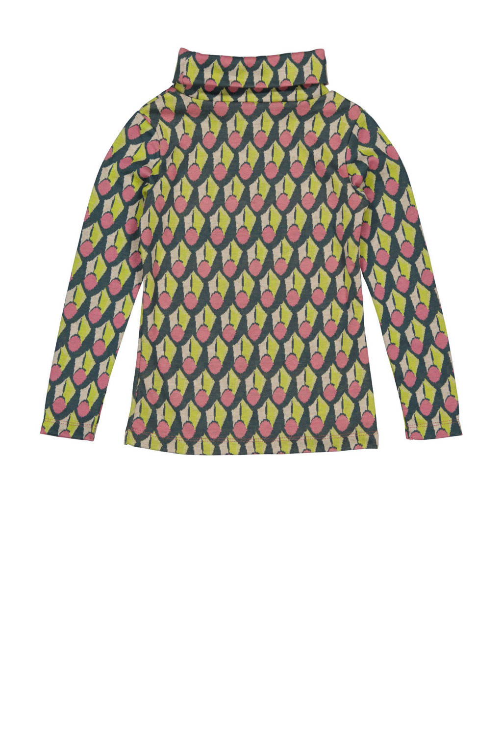 Quapi fijngebreide longsleeve DJENN met all over print petrol/limegroen/roze
