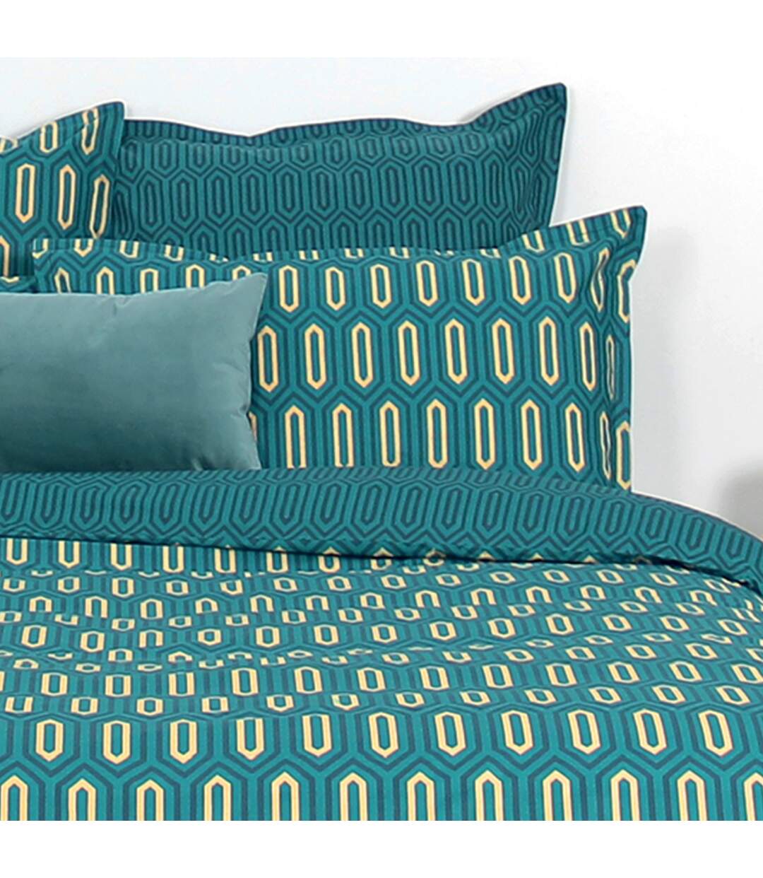 Parure de lit 240x220 cm percale de coton PAST Bleu Canard