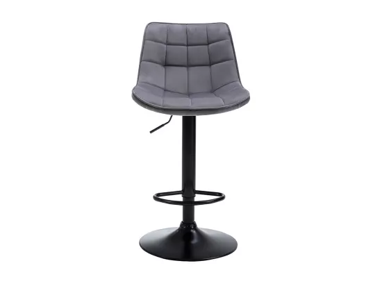 Lot de 2 tabourets de bar en velours et métal - Hauteur réglable - Gris - LIMA II