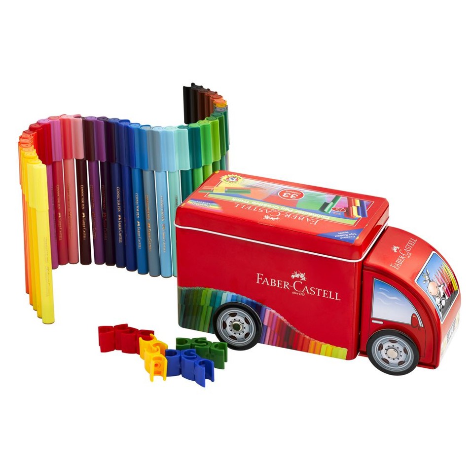 Faber-Castell - Connector tusser i sjov metalbil, 33 stk