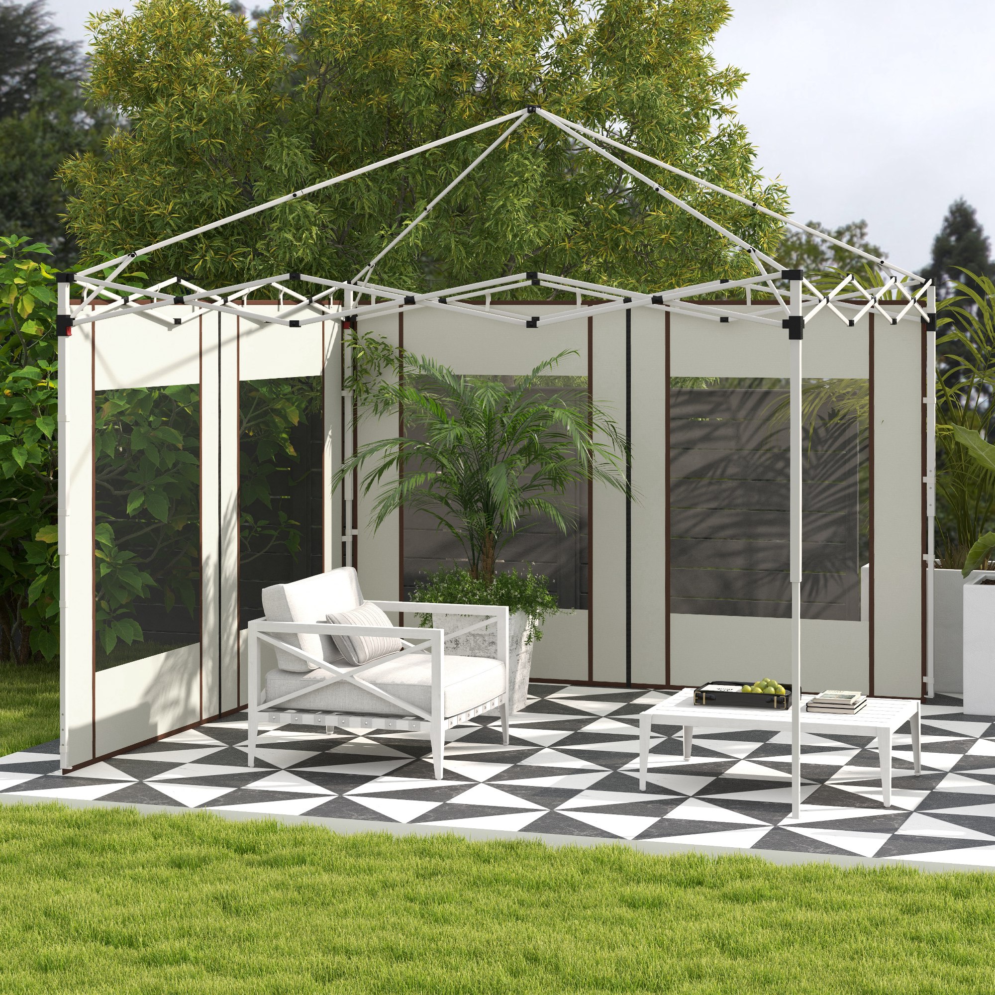 Paredes laterais de substituição para tendas Outsunny, com 2 painéis, 295x195 cm, em tecido Oxford, com 2 janelas, para tendas de 6x3 m e 3x3 m, cor creme.