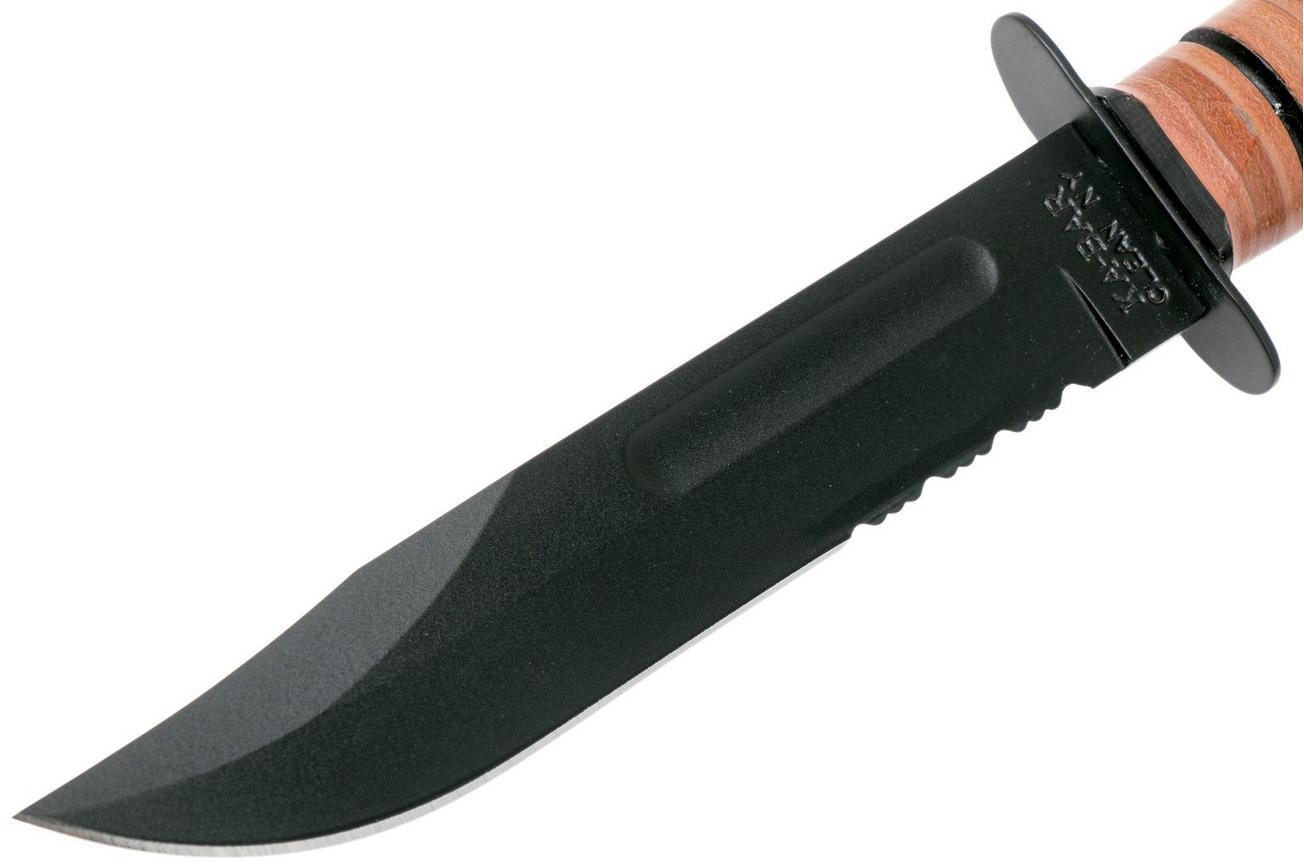 KA-BAR U.S. Army Knife 1219 deels gekarteld, vaststaand mes, lederen foedraal