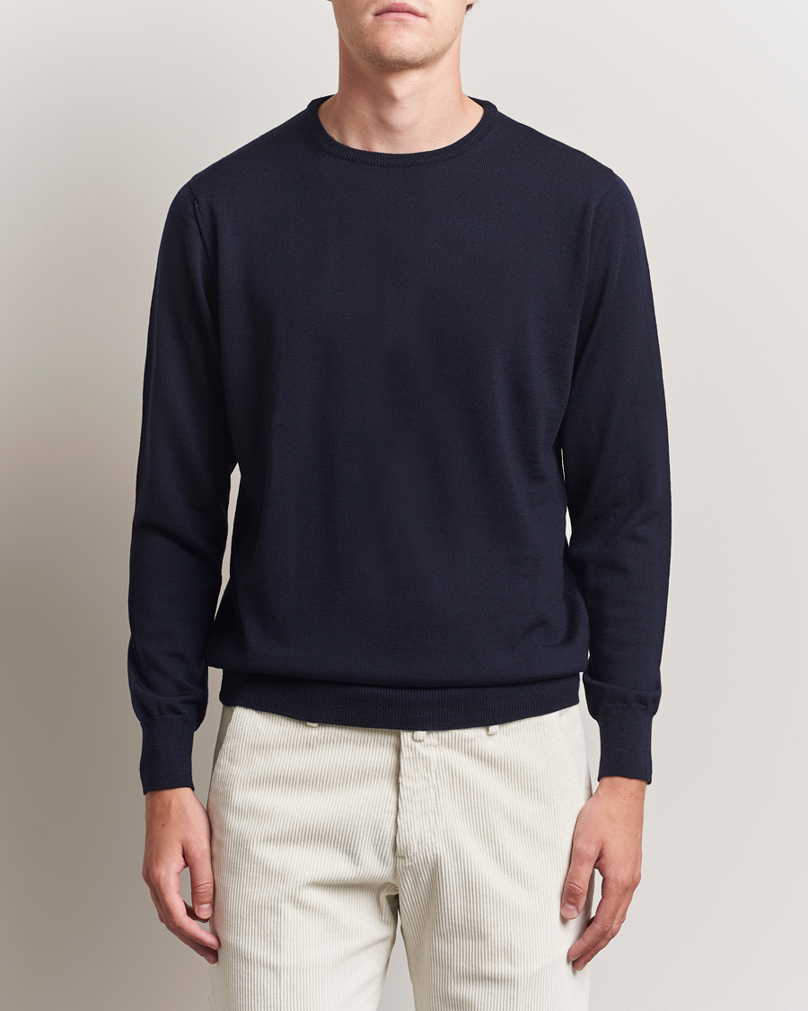 Morgano Extra Fine Merino Wool Crewneck Navy