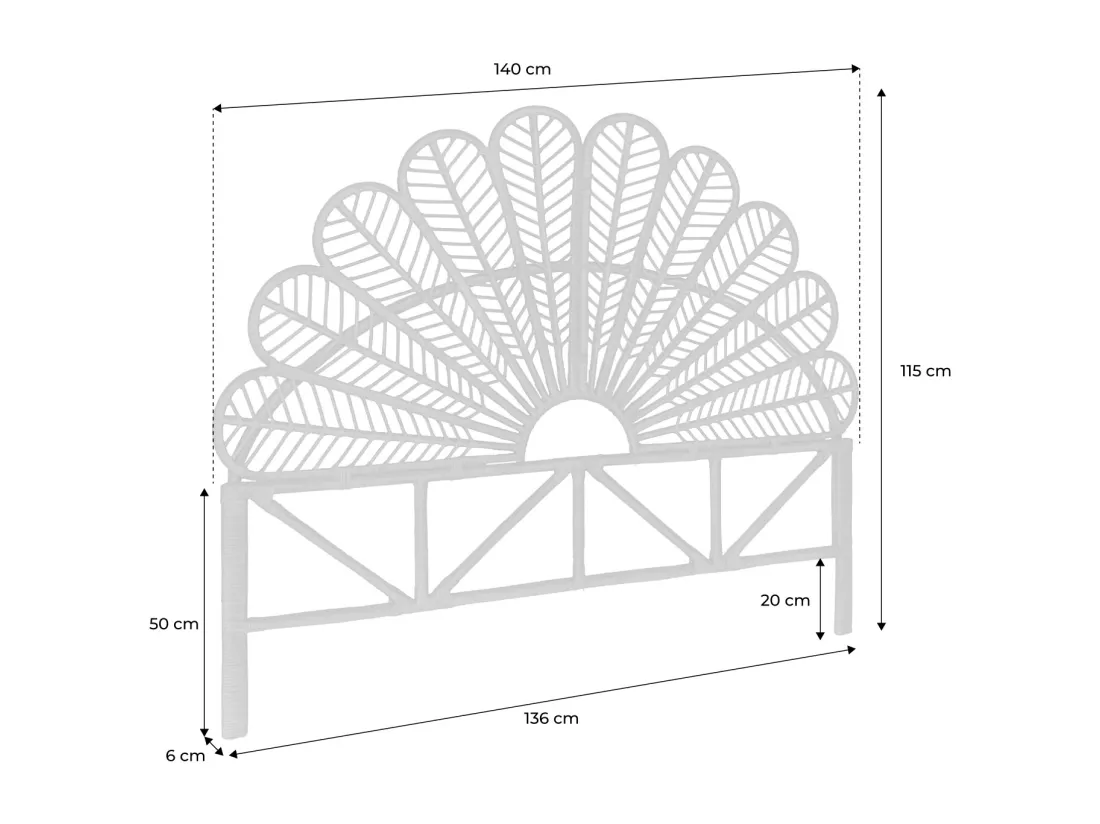Tête de lit en rotin naturel L 140 x P6 x H115cm