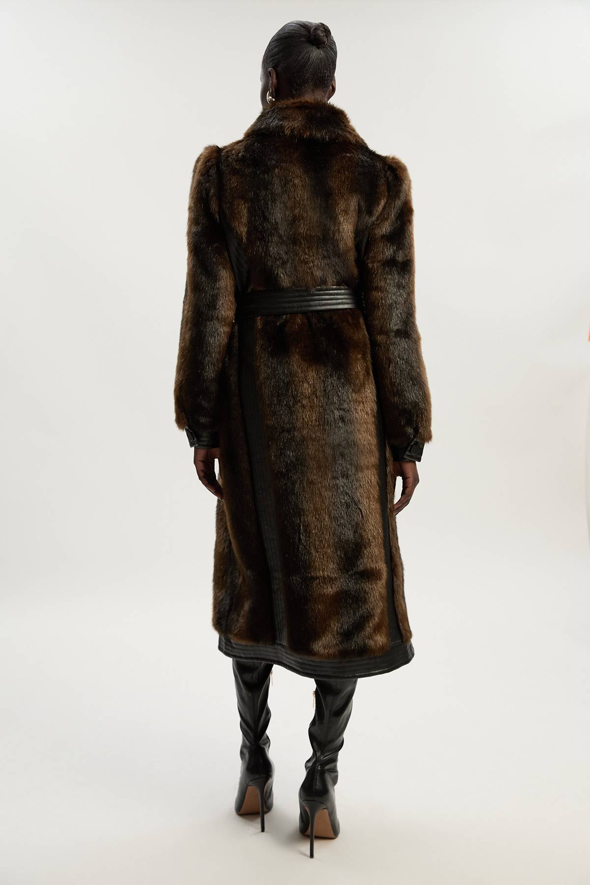 KarenMillen Manteau Midi Ceinturé à Panneaux synthétique et synthétiquecuir