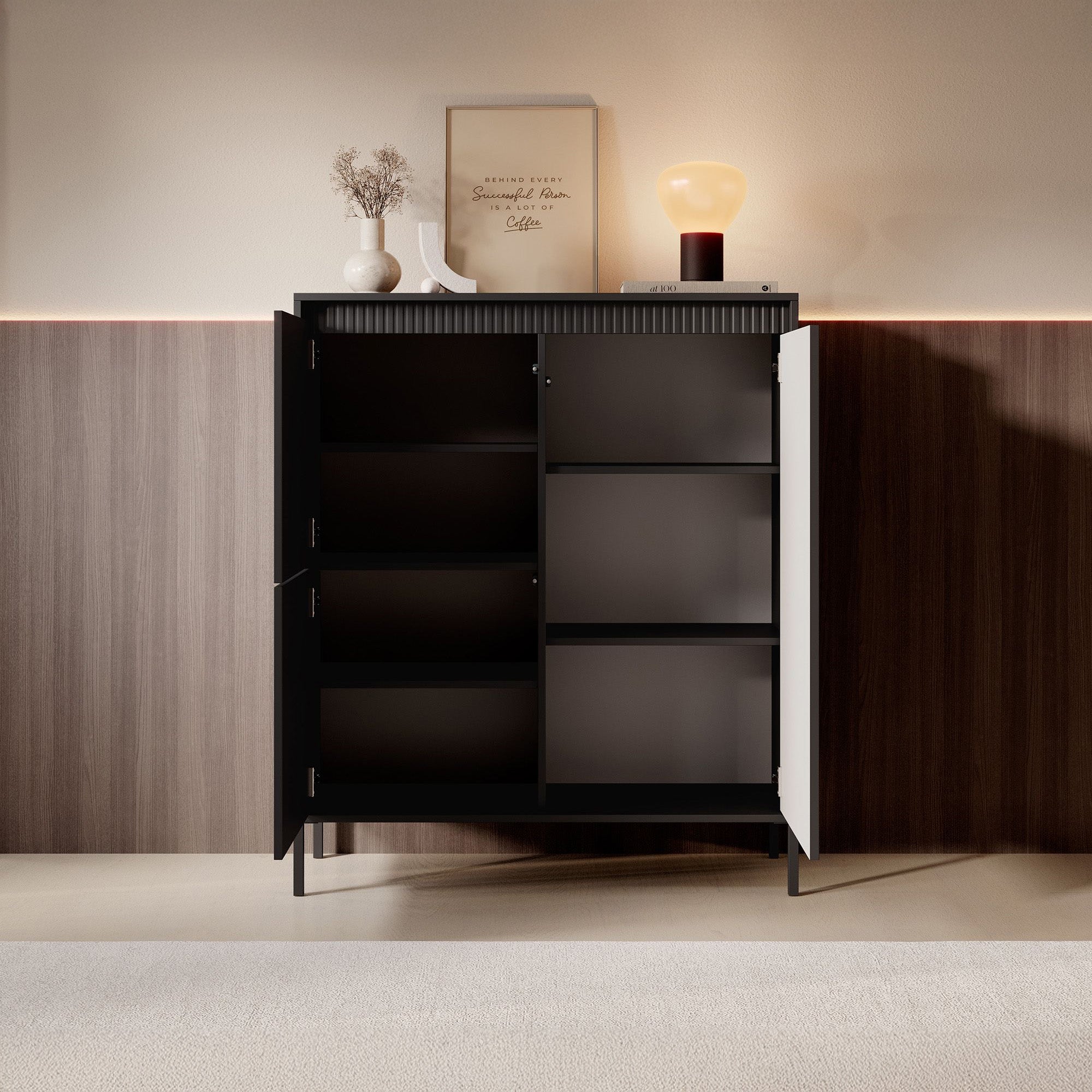 Meubella - Dressoir Saran - Mat zwart - Hoog - 104 cm