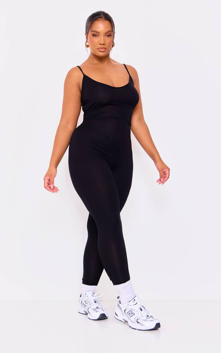 Noir Combinaison Grande Taille Décolleté Plongeant À Bretelles