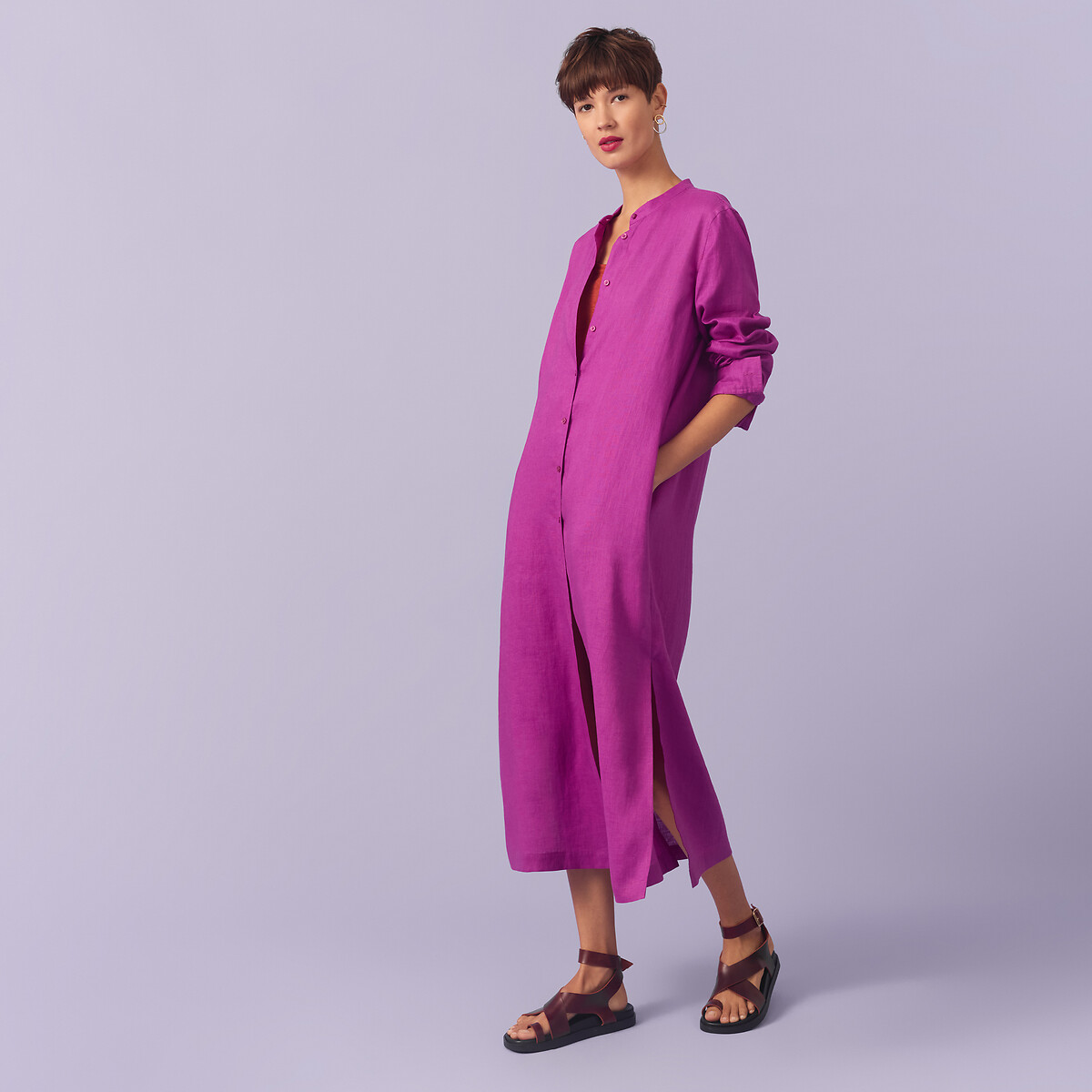 COLEÇÕES LA REDOUTE<br>Vestido longo com mangas compridas, em linho