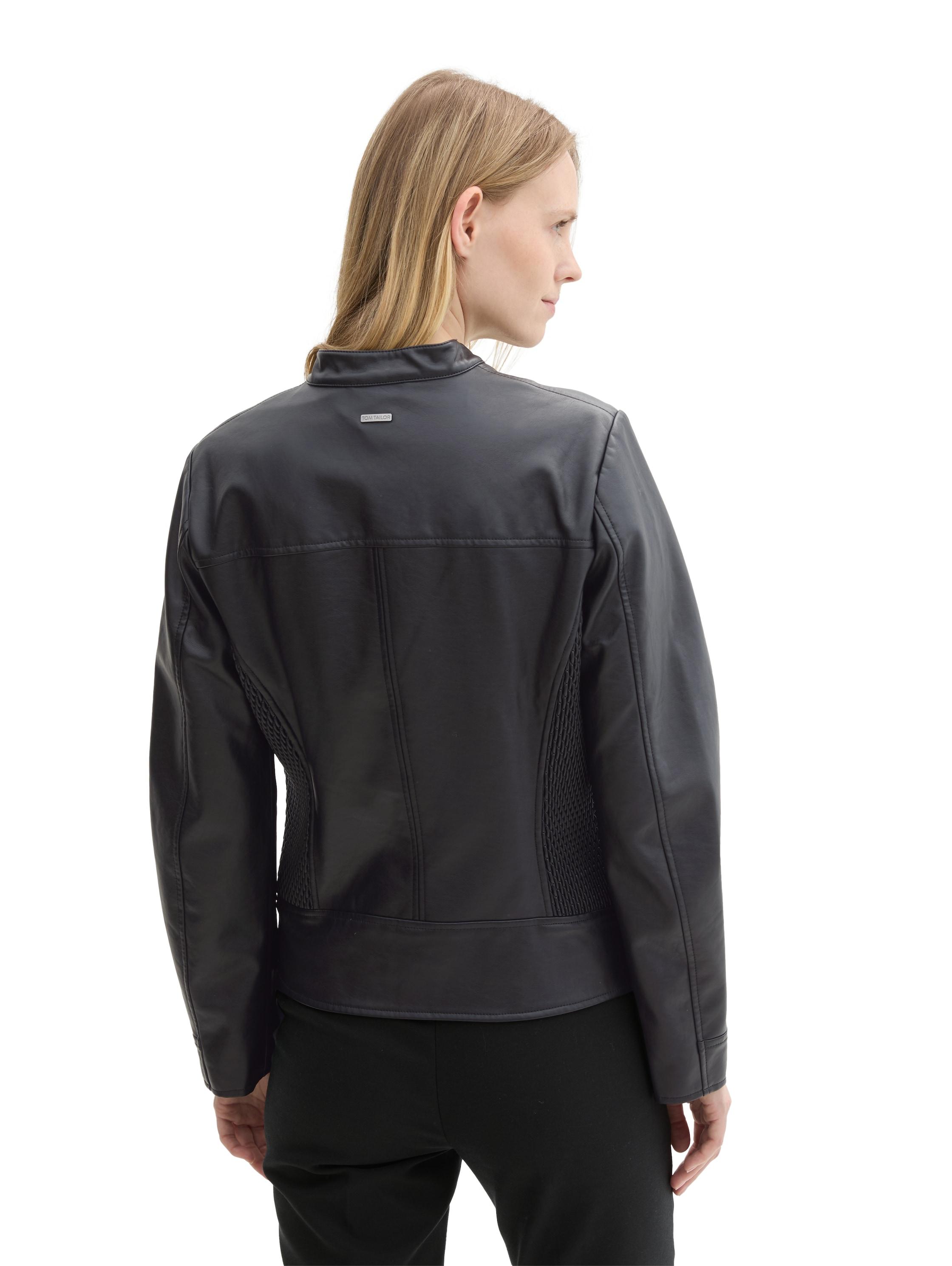 TOM TAILOR Bikerjacke ohne Kapuze Kunstleder mit Reissverschluss