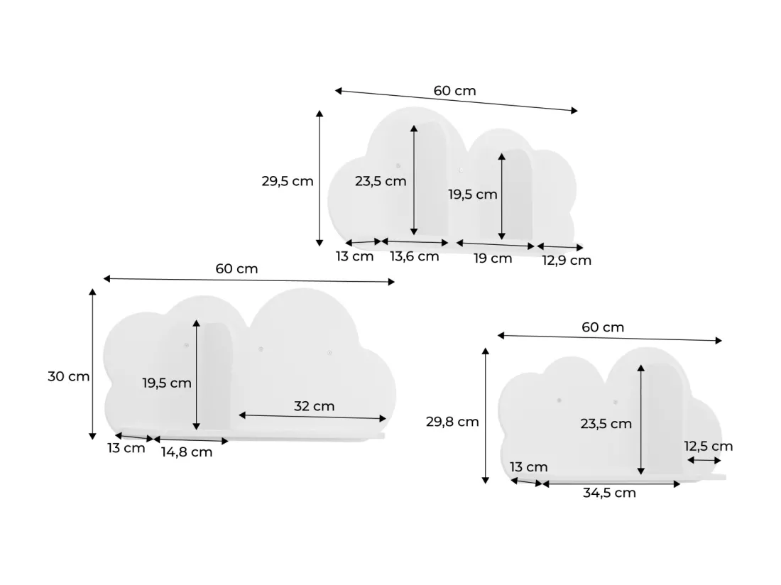 Lot de 3 étagères murales roses nuage pour chambre enfant