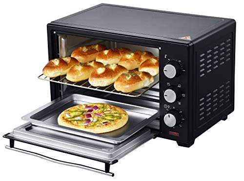 STEInBORG Mini four 25 litres | Four à pizza | Four 3 en 1 | Mini four | Mini four | Plaque ramasse miettes | Chaleur de voûte et de sole | Convection | Minuterie 60 min | 1600 W : Cuisine et Maison